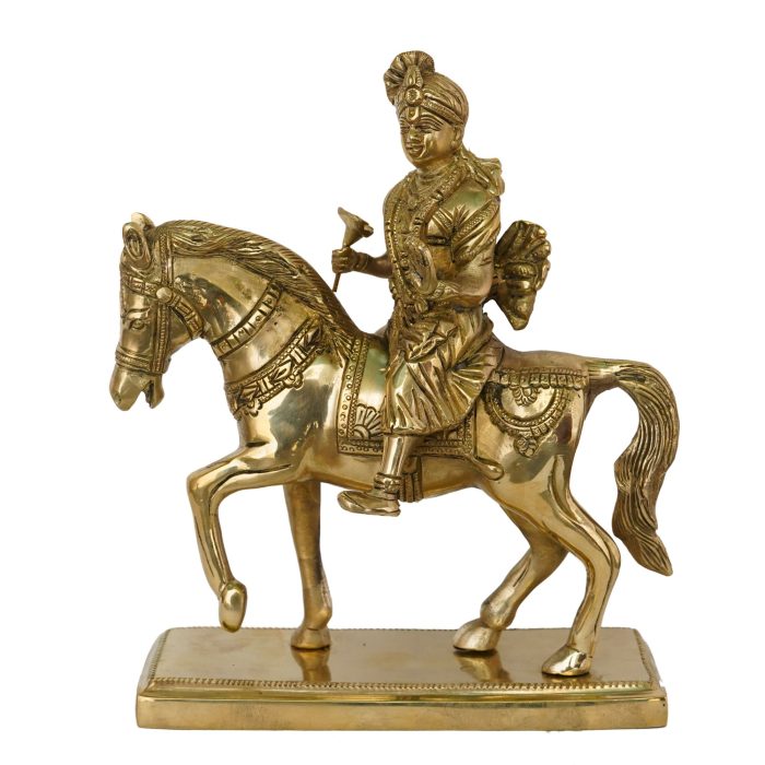 Brass Sahjanand Swami on Horse for Home Temple Pooja Decor Collectible Handicraft Art Brass  Idol | Deity Idol Exclusive Collection - Image 1