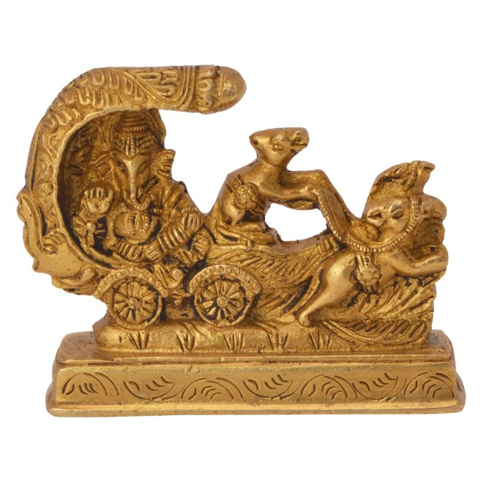 Ganesh On Rat Cart Brass Idol | Deity Idol Exclusive Collection - Image 1