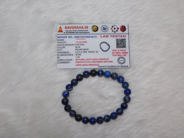 Lapiz Lazuli Natural Bracelet 8 MM Navgraha Certified - Navgraha