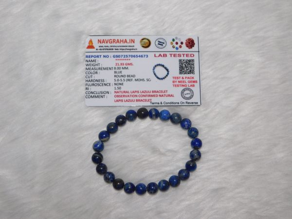 Lapiz Lazuli Natural Bracelet 8 MM Navgraha Certified - Navgraha - Image 2