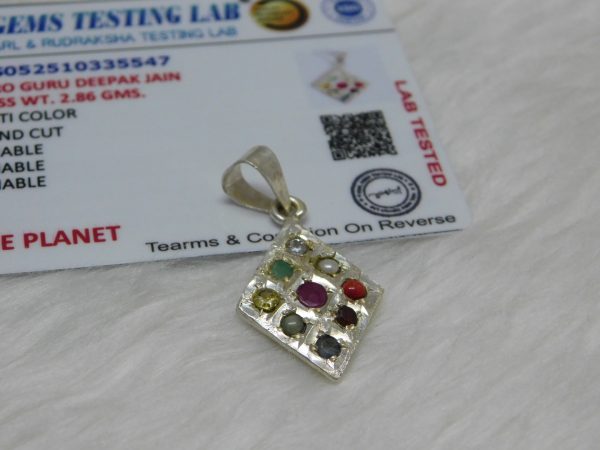 Nine Planets Silver Pendent Diamond Shape Neel Gems Certified - Navgraha - Image 5
