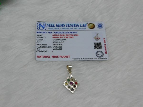 Nine Planets Silver Pendent Diamond Shape Neel Gems Certified - Navgraha