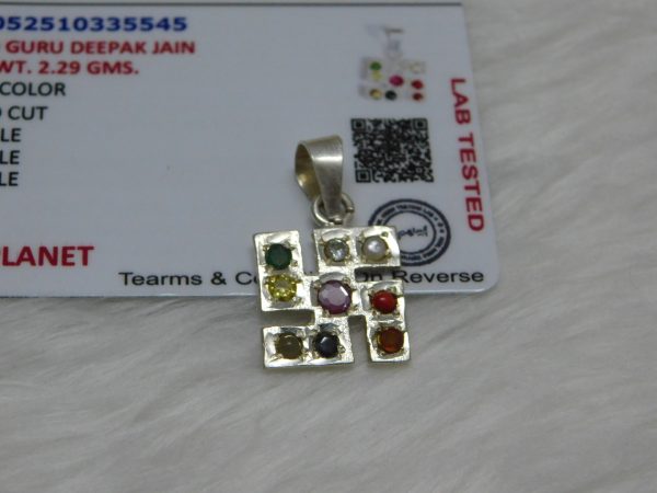 Nine Planets Silver Pendent Swastik Small Neel Gems Certificate - Navgraha - Image 6