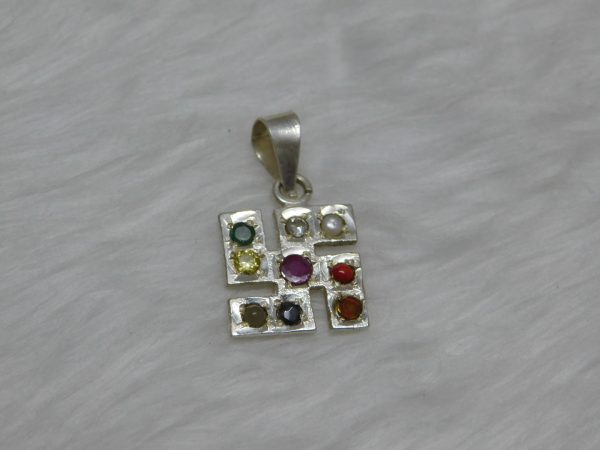Nine Planets Silver Pendent Swastik Small Neel Gems Certificate - Navgraha - Image 4