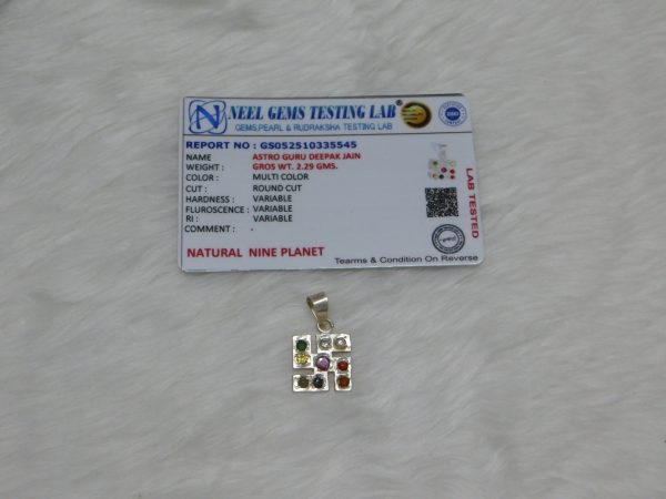 Nine Planets Silver Pendent Swastik Small Neel Gems Certificate - Navgraha - Image 2