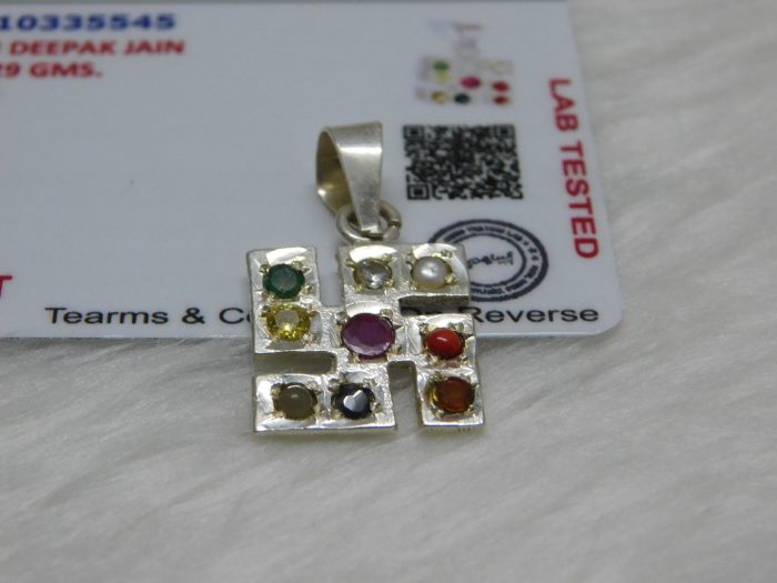 Nine Planets Silver Pendent Swastik Small Neel Gems Certificate - Navgraha - Image 1