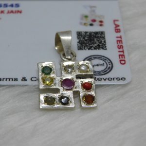 Nine Planets Silver Pendent Swastik Small Neel Gems Certificate - Navgraha