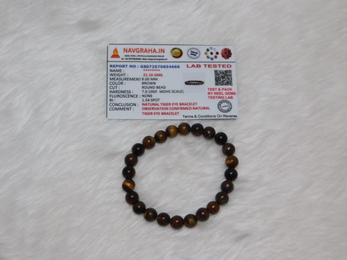 Tiger Eye Natural Bracelet 8 MM Navgraha Certified - Navgraha - Image 2