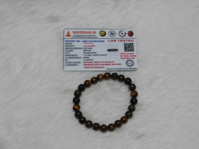 Tiger Eye Natural Bracelet 8 MM Navgraha Certified - Navgraha - Image 1