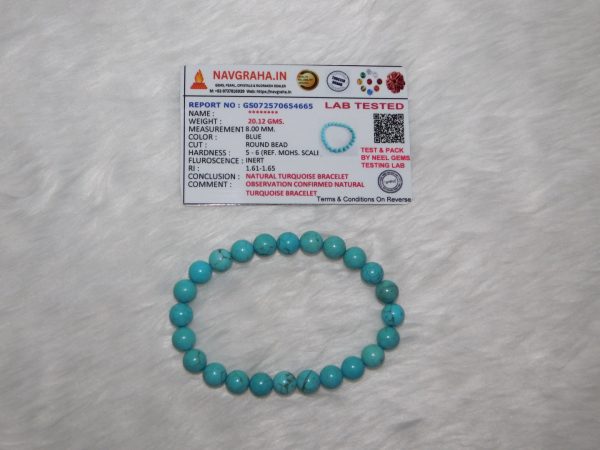 Turquoise Natural Firoza Bracelet 8 MM Navgraha Certified - Navgraha - Image 3