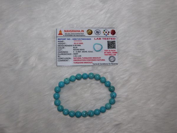 Turquoise Natural Firoza Bracelet 8 MM Navgraha Certified - Navgraha - Image 2