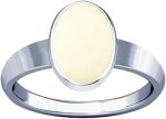 Moonga White Coral Natural Oval Shape Silver Ring Approx 7 Carat – Premium Safed Moonga Gemstone – Navgraha.in
