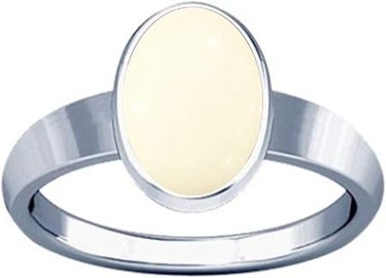 Moonga White Coral Natural Oval Shape Silver Ring Approx 7 Carat – Premium Safed Moonga Gemstone – Navgraha.in