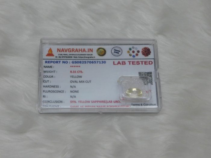 Yellow Sapphire Synthetic 8.30 Ct Navgraha Certified - Navgraha - Image 6