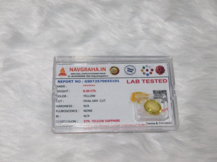 Yellow Sapphire Synthetic 8.30 Ct Navgraha Certified - Navgraha - Image 1