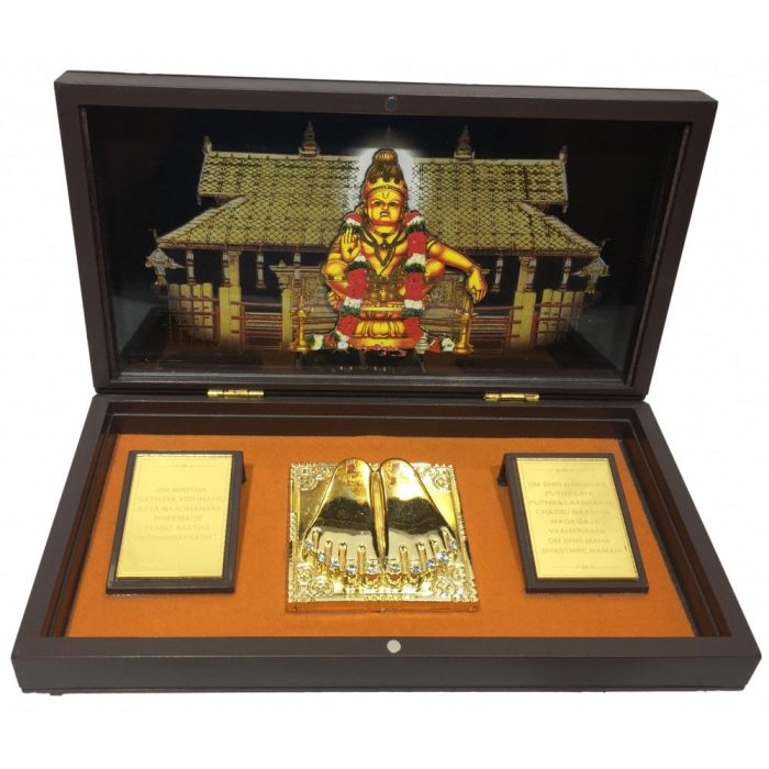 Swami Ayyapa Gold Plated Charan Box Corporate Gift 8 x 4 inch - Image 1