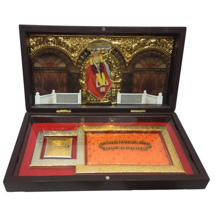 Sai Baba Gold Plated Charan Box Corporate Gift 8 x 4 inch - Image 1