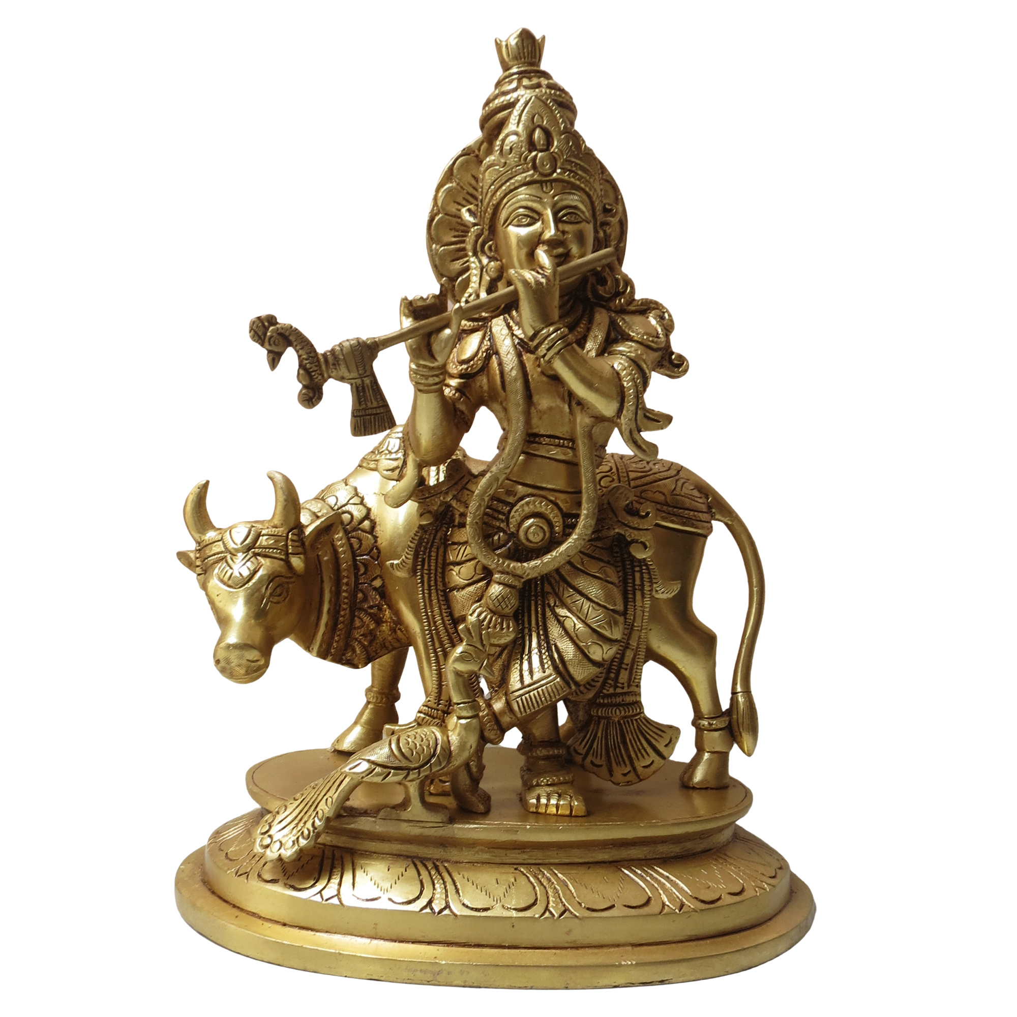 bh08785_1-1.jpg Brass Cow with krishna Standing Statue for Home Décor & Puja Room 12″ Inch Idol | Deity Idol Exclusive Collection - Image 1