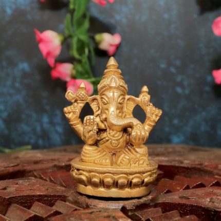 Hindu Deity Brass Ganesha Idol Fine Work Statue 2.6″ Inch Height Idol | Deity Idol Exclusive Collection