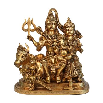 Brass Shiv Parivar Statue – Divine Hindu God Family Figurine 14 Inch Idol | Deity Idol Exclusive Collection