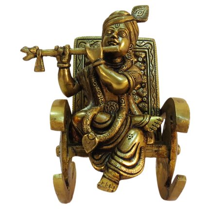 Brass Krishna on Rocking Chair 6 Inch Idol | Deity Idol Exclusive Collection
