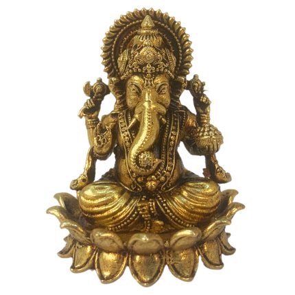 Brass Ganesha Statue Sitting on Lotus Flower 1.8 Inch Idol | Deity Idol Exclusive Collection