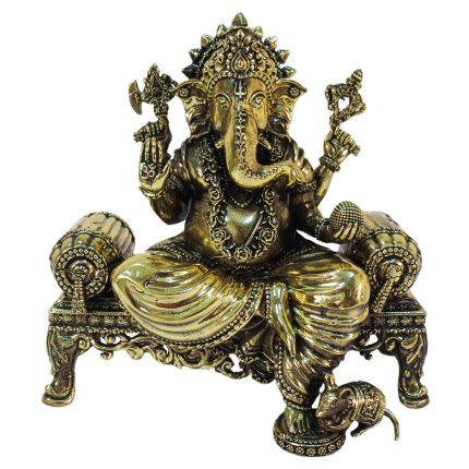 Majestic Brass Sofa Ganesha Statue – 5.5 Inch Idol | Deity Idol Exclusive Collection