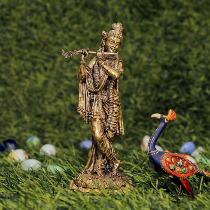 Elegant Brass Krishna Statue – 7.9 Inch Idol | Deity Idol Exclusive Collection - Image 1
