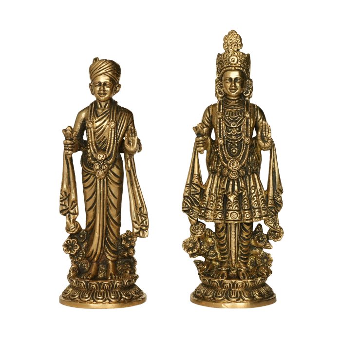 Brass Swaminarayan Pair Brass Swaminarayan Statue For Handicraft 6.8 Inch Idol | Deity Idol Exclusive Collection - Image 1