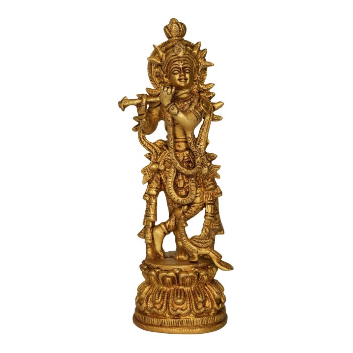 Brass Krishna Idol Statue for Home Décor Pooja Room 8.8 Inch Idol | Deity Idol Exclusive Collection - Image 1