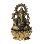 Sitting on Lotus Brass Ganesha Statue 8.5 Inch Height | Obstacle Remover Ganesha Idol for Prosperity & Success