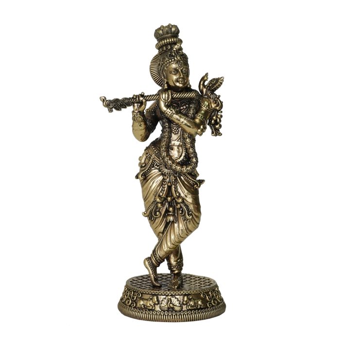 Brass Krishna Statue – Symbol of Love and Wisdom 9.5 Inch Height Idol | Deity Idol Exclusive Collection - Image 1