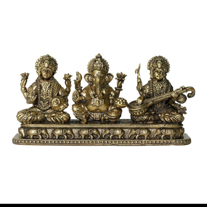 Brass Ganesha Laxmi Saraswati Statue – Trinity of Wisdom, Wealth, and Knowledge 3 Inch Idol | Deity Idol Exclusive Collection - Image 1