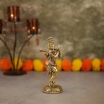 Brass Krishna Standing Idol Statue 7.4″ Inch Idol | Deity Idol Exclusive Collection