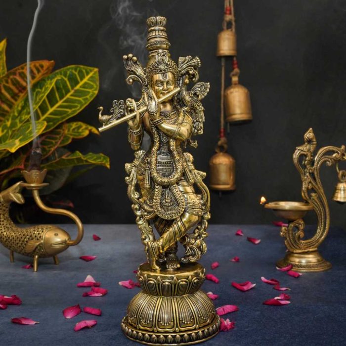 Brass Krishna Collectible Handicraft 10.9 Inch Height Idol | Deity Idol Exclusive Collection - Image 1