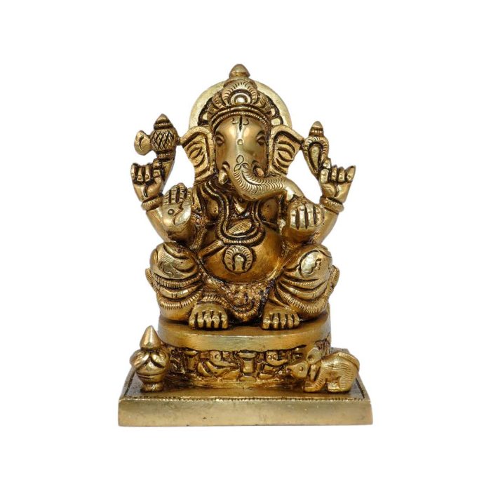 Brass Ganesha Sculpture Compact Art Piece 4.2 Inch Height Idol | Deity Idol Exclusive Collection - Image 1