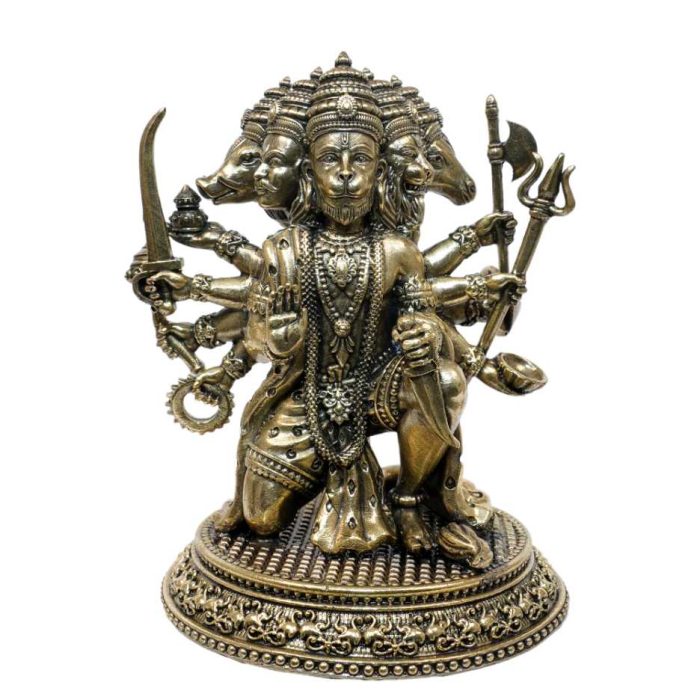 Brass Panchmukhi Hanuman Idol Spiritual Decor 7 Inch Height Idol | Deity Idol Exclusive Collection - Image 1