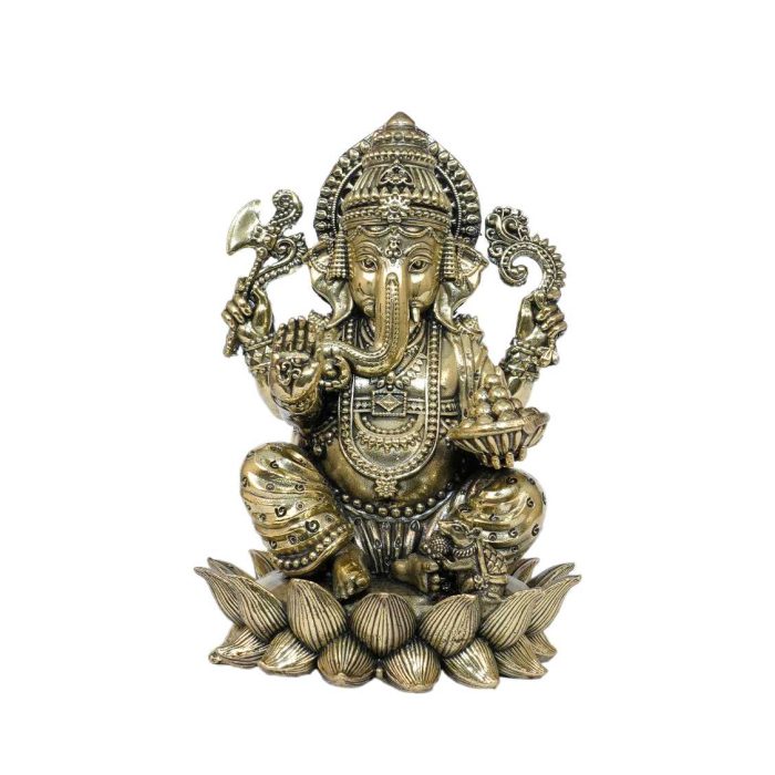 Wisdom And Prosperity Of Brass Lord Kamal Ganesha 1.9 Inch Height Idol | Deity Idol Exclusive Collection - Image 1