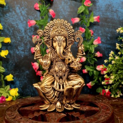 Hindu Deity Brass Ganesha Idol Fine Work Statue 7.4″ Inch Height Idol | Deity Idol Exclusive Collection