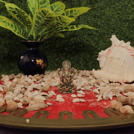 Brass Ganesha Statue Sitting On Lotus Flower Height 1.8″ Inch Idol | Deity Idol Exclusive Collection