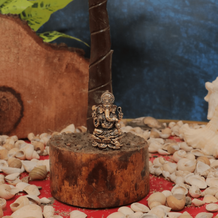Brass Ganesha Statue Sitting on Lotus Flower Height 1.8″ Inch Idol | Deity Idol Exclusive Collection