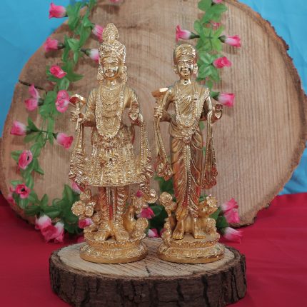 Gold Plated Brass Swaminarayan Pair – 7.8 Inch Murti Set for Home Temple & Spiritual Decor (2 Pcs) Idol | Deity Idol Exclusive Collection