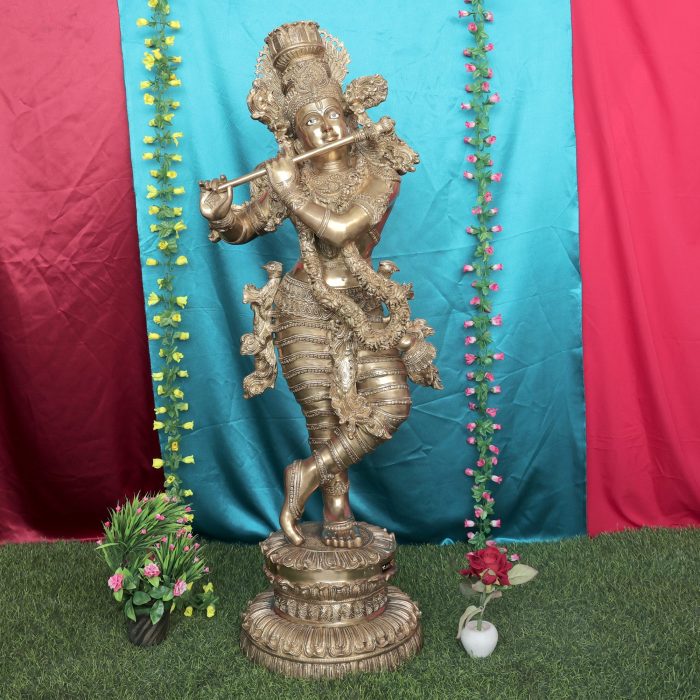 Brass Krishna Idol – 47 Inch Life-Size Standing Murti for Temple & Luxury Décor (62.53 Kg) Idol | Deity Idol Exclusive Collection - Image 1