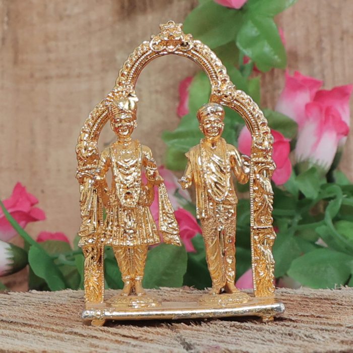 Mini Brass Swaminarayan Pair – 2.5 Inch Murti Set for Home Mandir & Travel Pooja (2 Pcs, 55g) Idol | Deity Idol Exclusive Collection - Image 1