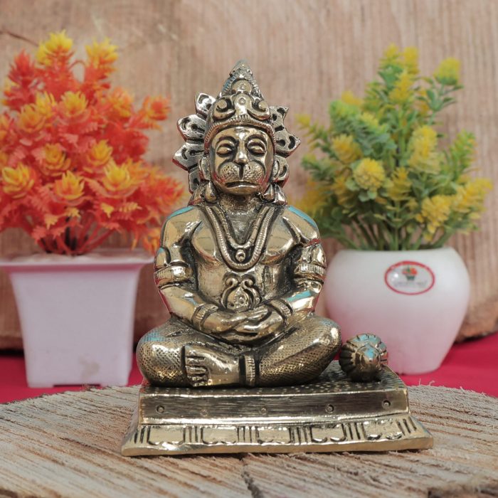 Brass Hanuman Idol – 3.5 Inch Sitting Murti for Mandir & Home Décor (527g) Idol | Deity Idol Exclusive Collection - Image 1