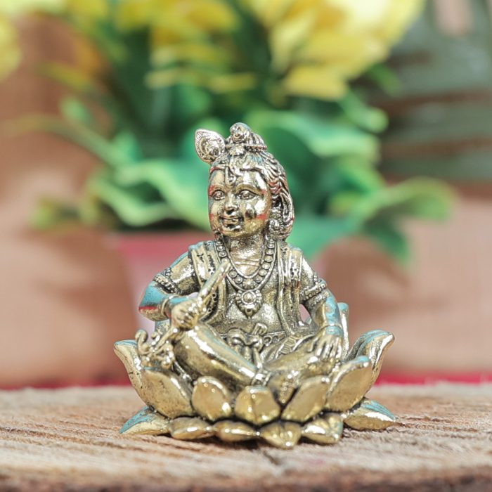 Brass Bal Krishna Idol – 1.8 Inch Handcrafted Laddu Gopal Murti for Mandir & Home Décor (81g) Idol | Deity Idol Exclusive Collection - Image 1