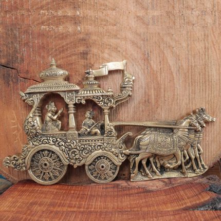Indian Mythology Chariot Brass Arjun Shri Krishna Rath 7.3 Inch Height Idol | Deity Idol Exclusive Collection