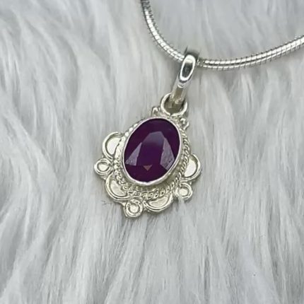 Natural Ruby Silver Pendant Indian Manik Approx 3.5 Carat – Certified 925 Sterling Silver Gemstone Jewelry – Navgraha.in