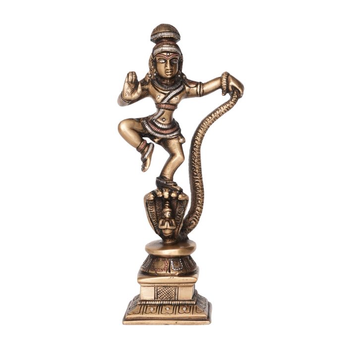 Brass Dancing Krishna Statue Standing on Shesh Naag Brass For Pooja Items Collectible Handicraft 6.5 Inch Idol | Deity Idol Exclusive Collection - Image 1