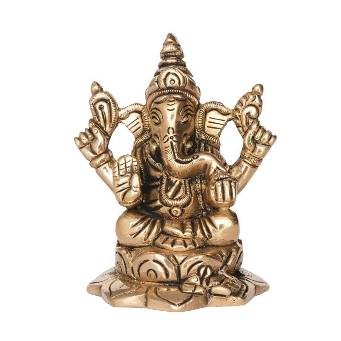 Brass Ganesha Idol Sitting on Lotus  Idol 2.9 Inch Idol | Deity Idol Exclusive Collection - Image 1